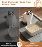 Silicone non-slip kitty litter catcher mat protecting hardwood floors.