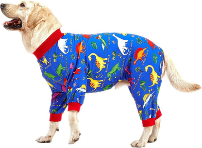 LovinPet Large Breed Dog Clothes Pajamas, Wound Care/Post Surgery Full Coverage Shirt, Dinosaur Land Blue Print, Lightweight Stretchy Knit Pullover Dog Onesie, Pet Pajamas for Dogs, Pet PJ's, 3XL - Image 13