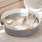CHEERHOME PETS Cat Bed Basket with Cushion, Cotton Rope Woven Pet Bed for Indoor Cats Couch, Stimulicat Cat Bed Handwoven Breathable, All Season Universal (White) - Image 11