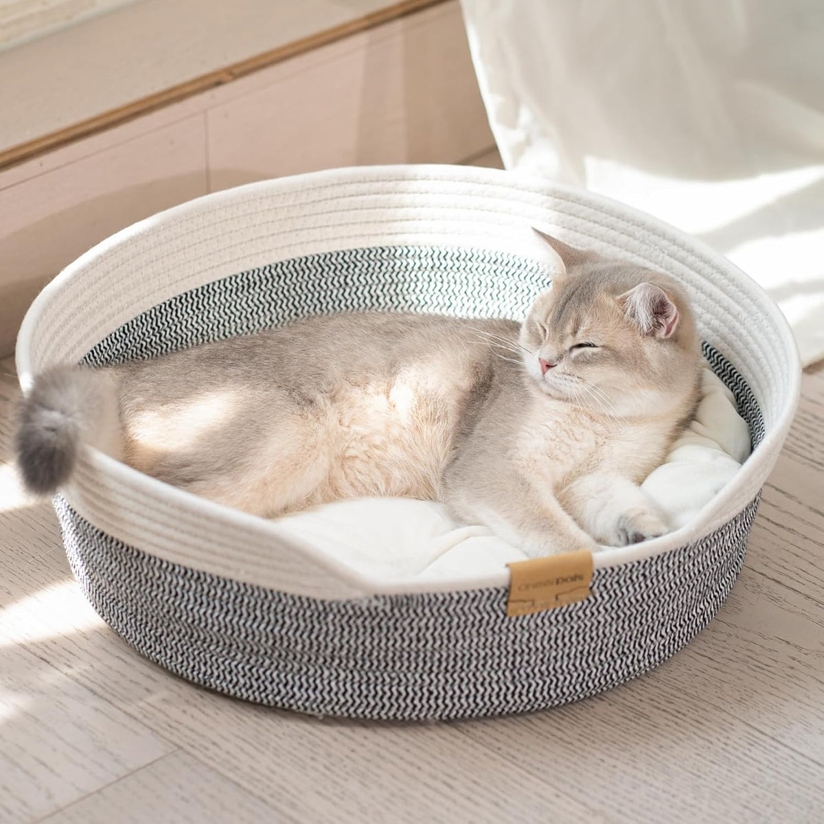 CHEERHOME PETS Cat Bed Basket with Cushion, Cotton Rope Woven Pet Bed for Indoor Cats Couch, Stimulicat Cat Bed Handwoven Breathable, All Season Universal (White) - Image 11