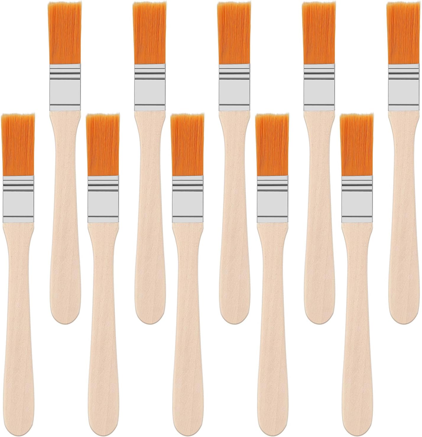 Piriuuo 10 piece small paint brush set front view showing premium nylon bristles and wood handles.