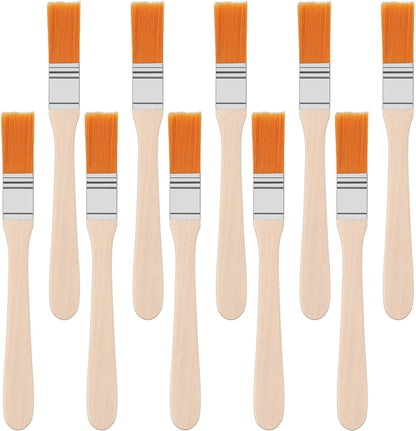 Piriuuo 10 piece small paint brush set front view showing premium nylon bristles and wood handles.