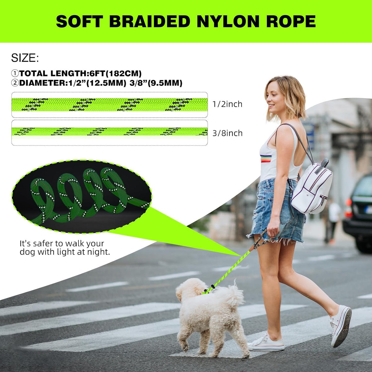 Lynxking no pull training leash detail on the comfortable anti hand burn cushioned handle loop.