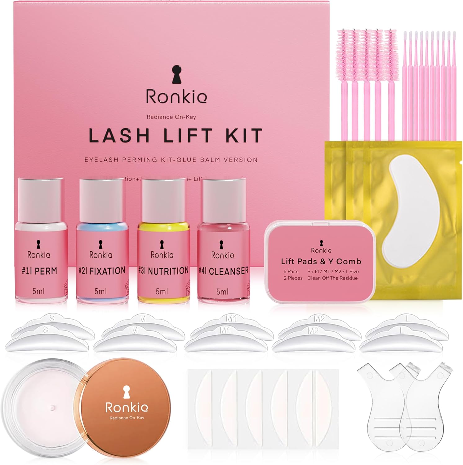 Ronkie Lash Lift Kit front view of professional eyelash perming packaging.