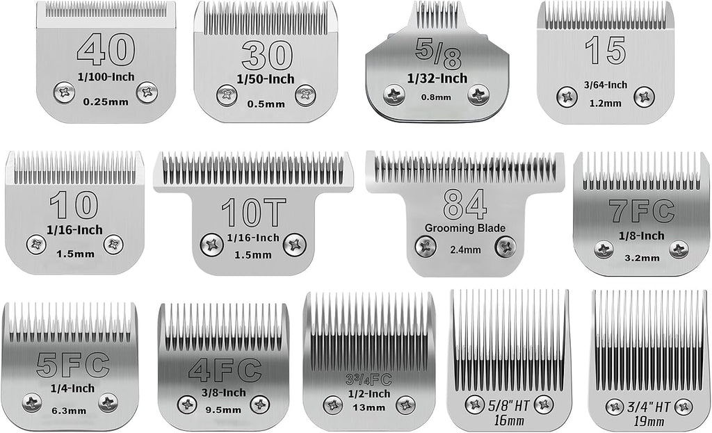 Size 40/10/7F/5F/4F Detachable Pet Dog Grooming Clipper Ceramic Blades Set,Compatible with Andis,Oster A5,Wahl KM10 Series Clippers,Cut Length 1/100"(0.25mm) to 3/8"(9.5mm),5 Pack - Image 14