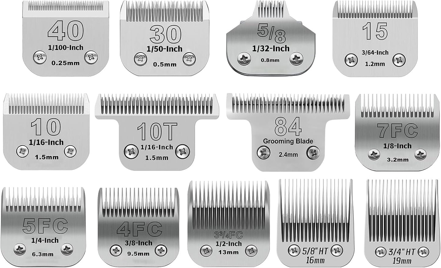 Size 40/10/7F/5F/4F Detachable Pet Dog Grooming Clipper Ceramic Blades Set,Compatible with Andis,Oster A5,Wahl KM10 Series Clippers,Cut Length 1/100"(0.25mm) to 3/8"(9.5mm),5 Pack - Image 14