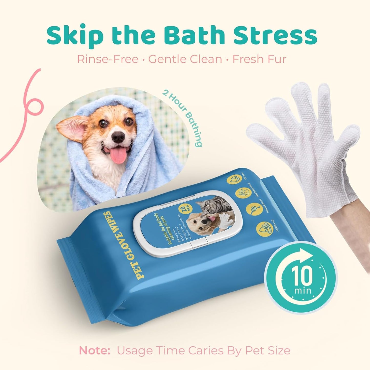 Textured cleaning glove wipe being used to clean a dog's muddy paws