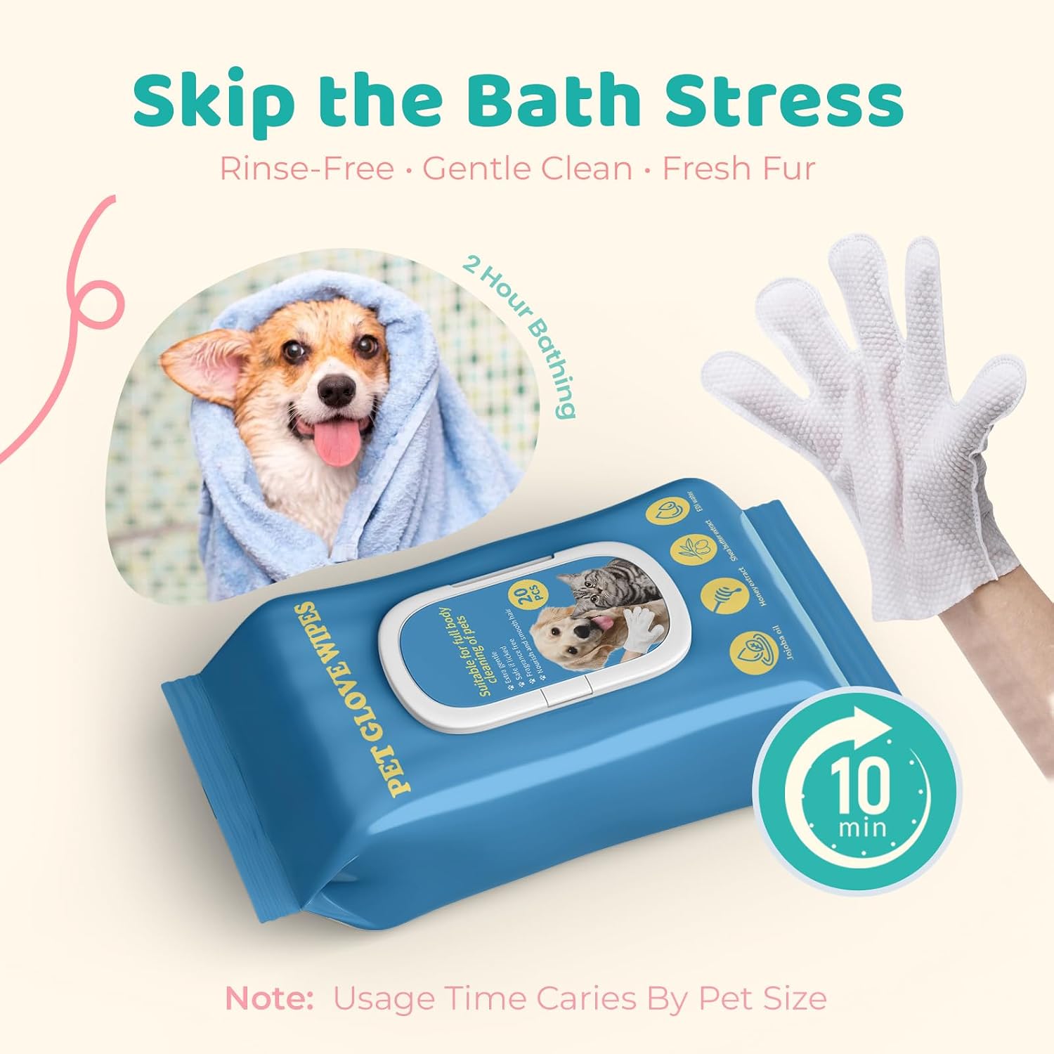 Textured cleaning glove wipe being used to clean a dog's muddy paws