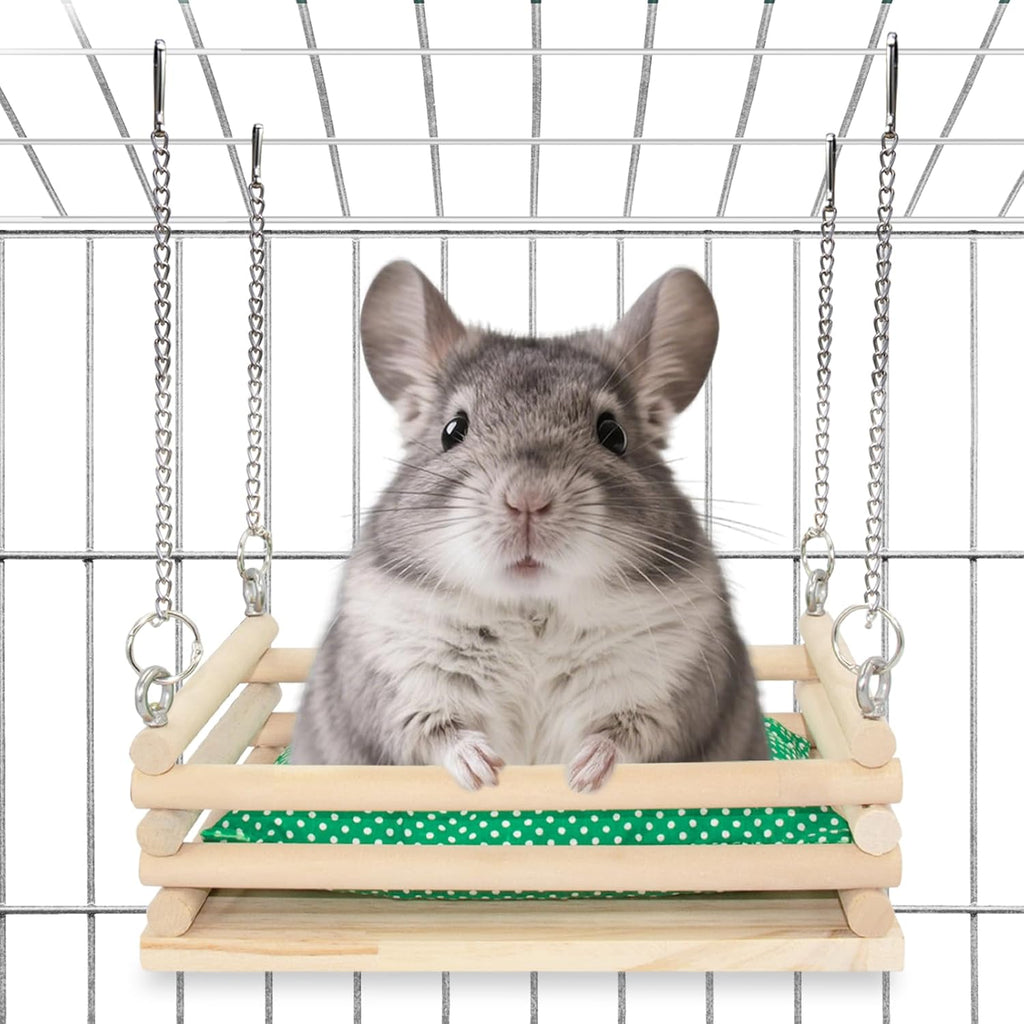 Jevnd wooden chinchilla hammock front view installed in cage