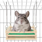 Jevnd wooden chinchilla hammock front view installed in cage