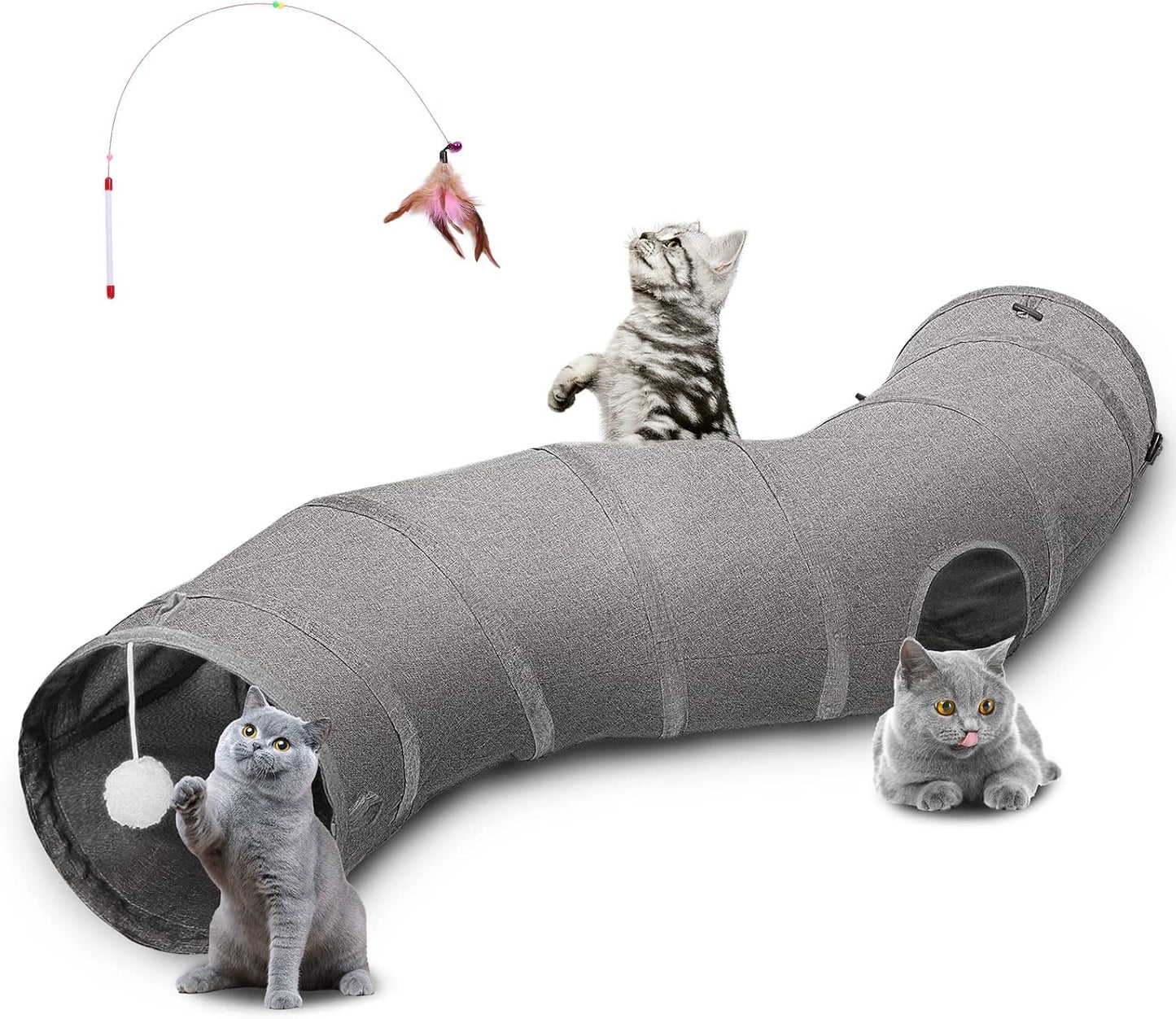 Ownpets Cat Tunnel Large 12 inch Diameter Sturdy Oxford Fabric Cat Tunnel Toy, Cactus Shape Collapsible Cat Tunnels for Indoor Cats,Interactive Peek Hole Pet Tunnel Tube with Cat Wand Toy - Image 10