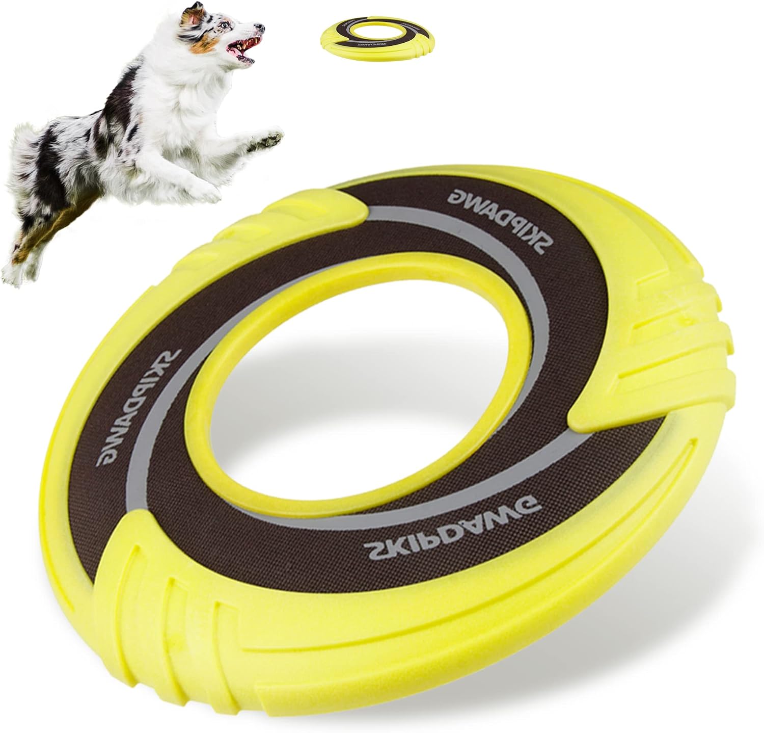 SKIPDAWG Dog Glow Tug Toy, Flying Disc Dog Toy Light Weight TPR/Nylon Fabric Non-Toxic Material, Pet Training Toys/Outdoor Night Exercise Toys for Dogs, Diameter 9 Inches - Image 9