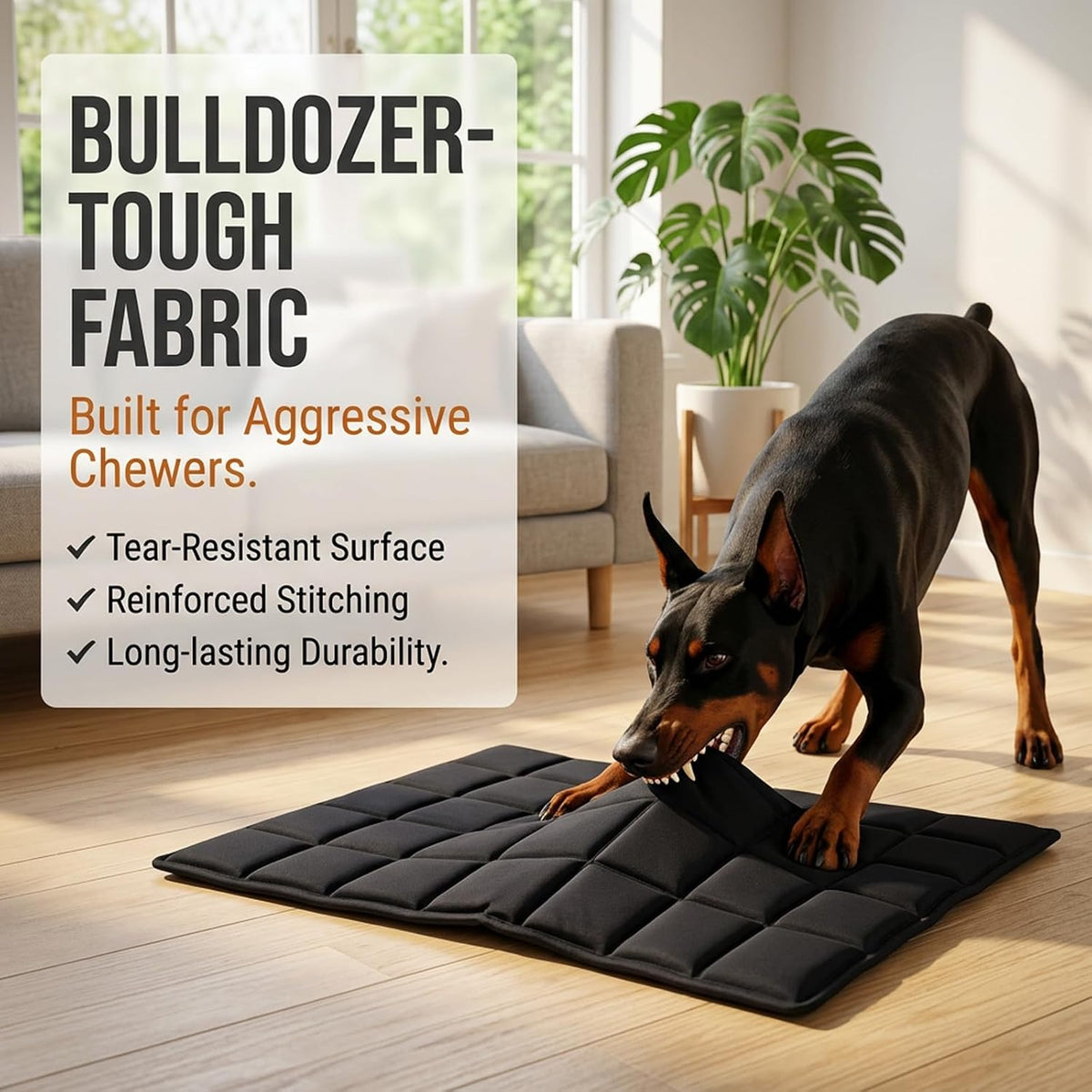 Outdoor setup of Drounphi tough chew proof dog bed mat