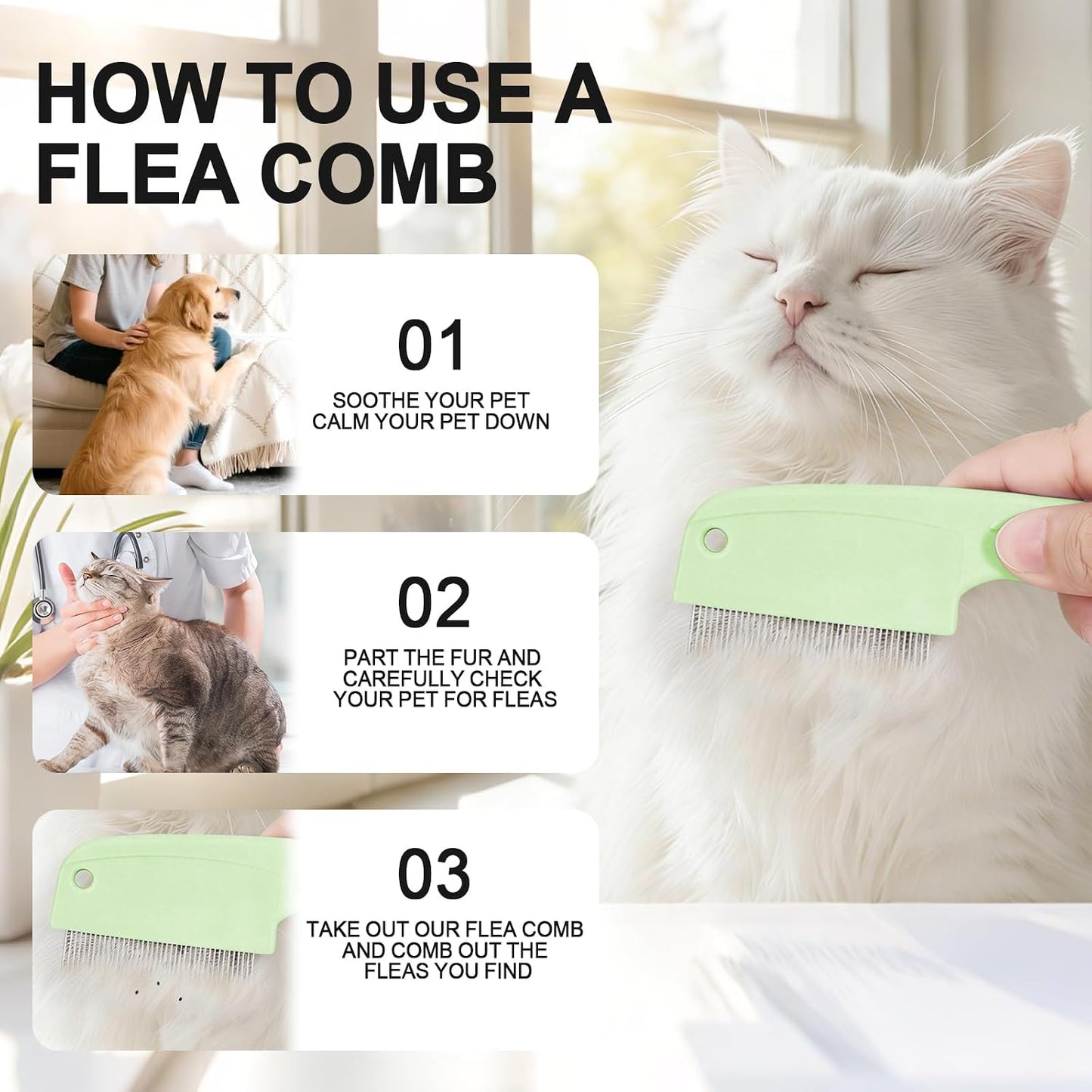 HOP flea comb removing parasites from pet fur