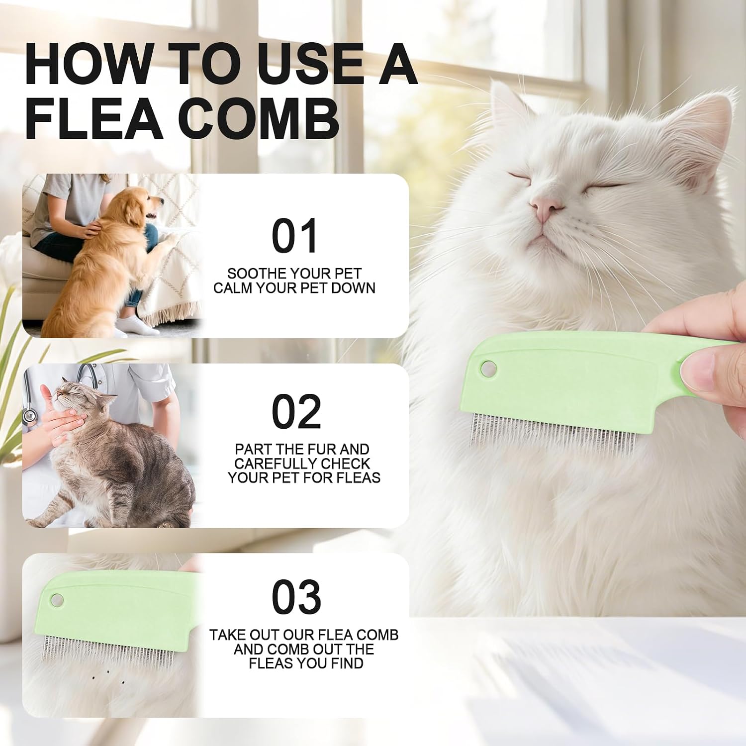 HOP flea comb removing parasites from pet fur