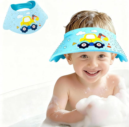 Thcbme baby shower cap shield in blue with yellow excavator front view for eye protection