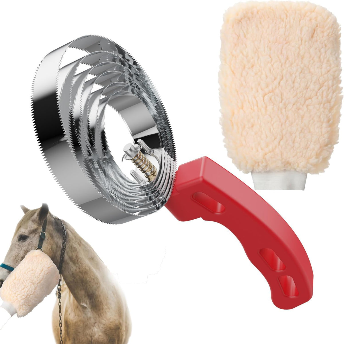 Rubber Curry Comb with Handle, Horse Grooming Brush & Shampoo Brush for Dogs, Cats & Horses, Pet Bathing & Shower Supplies - Image 10