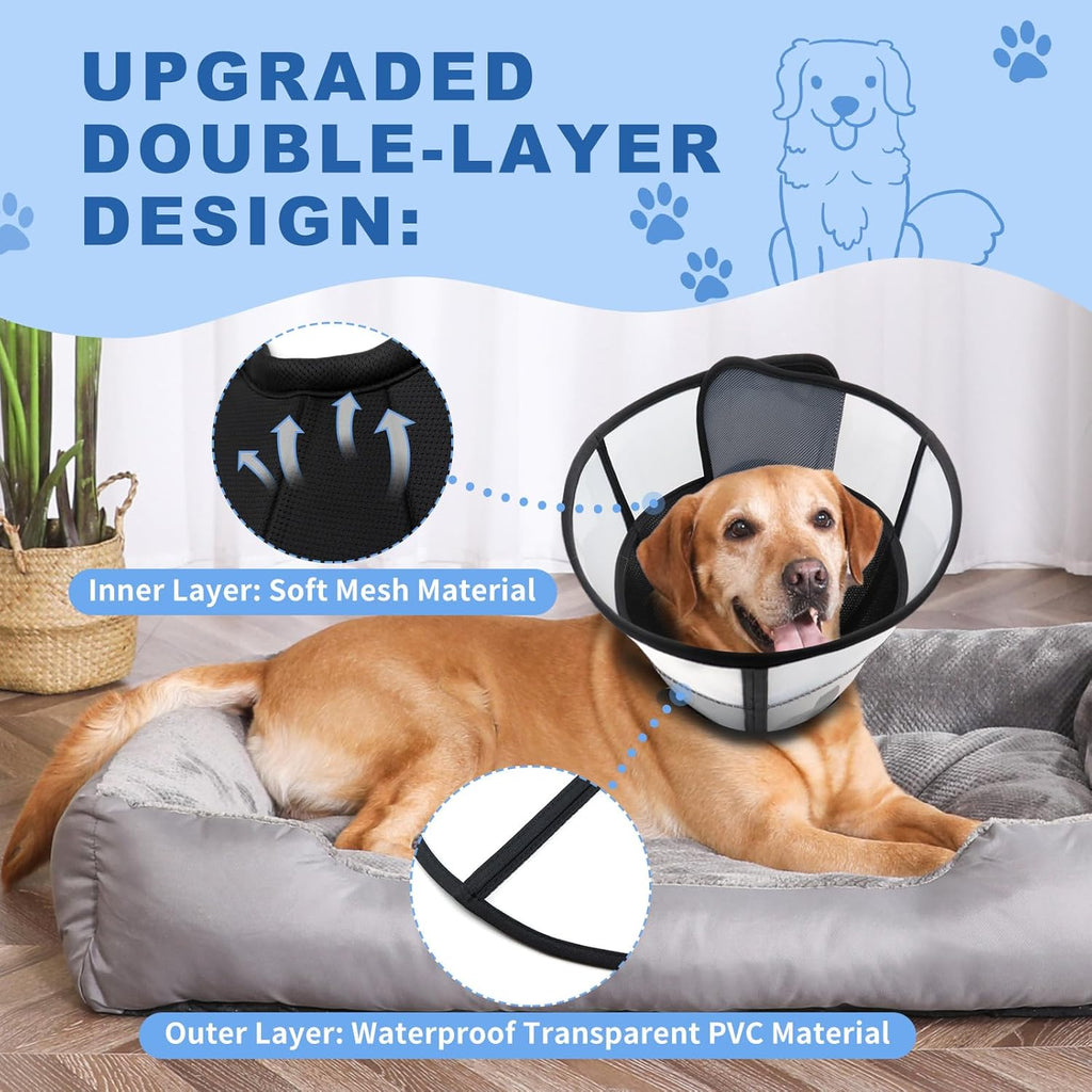Transparent waterproof PVC material detail on WinWeal Elizabethan collar