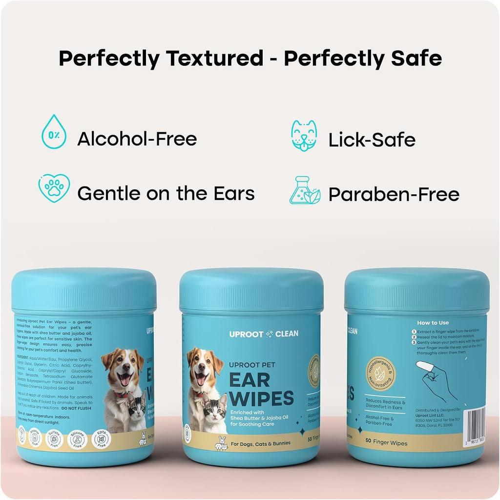 Uproot Clean alcohol free soothing ear wipes for sensitive cats