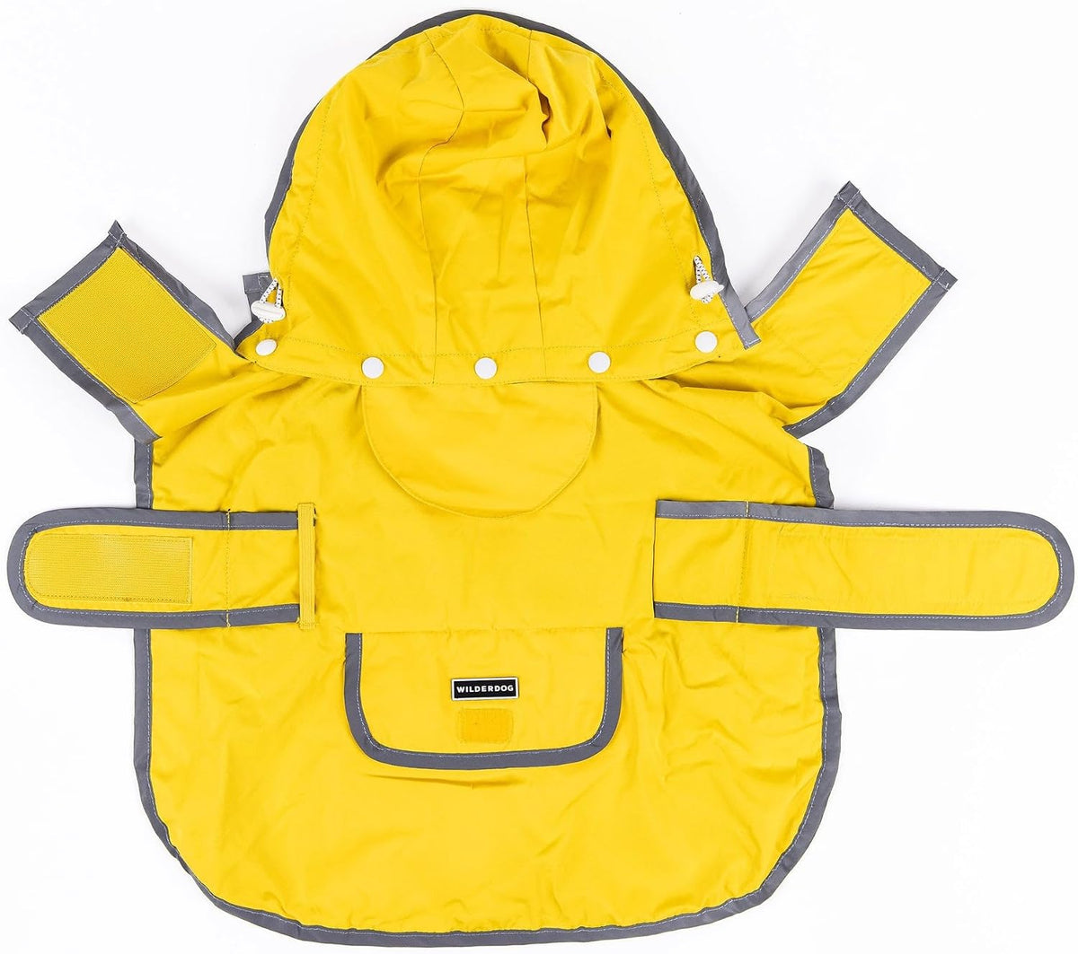 Wilderdog pet rain gear with removable hood and reflective trim