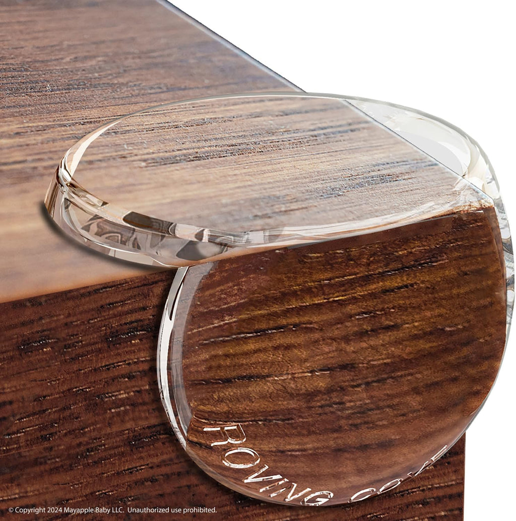 Roving Cove clear corner protector front view on a wooden table