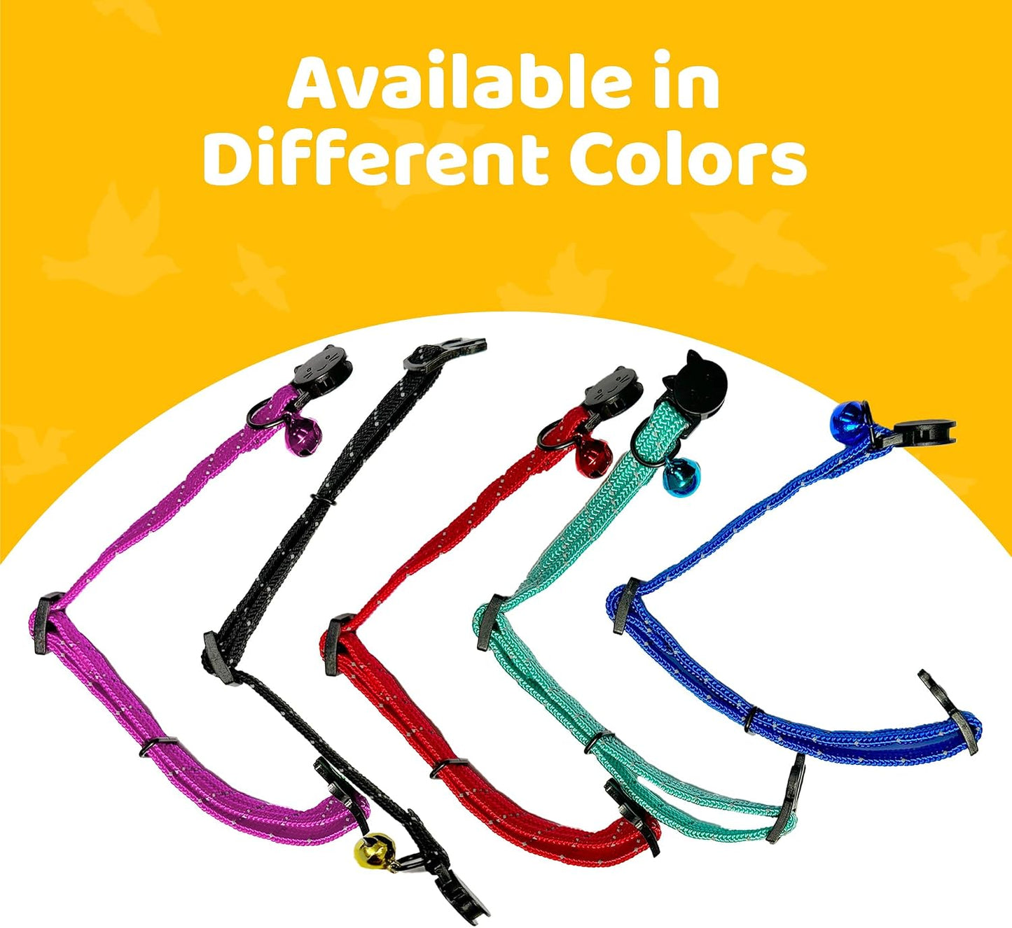 BirdsBeSafe high visibility pet neck strap showcasing the secure snap attachment.