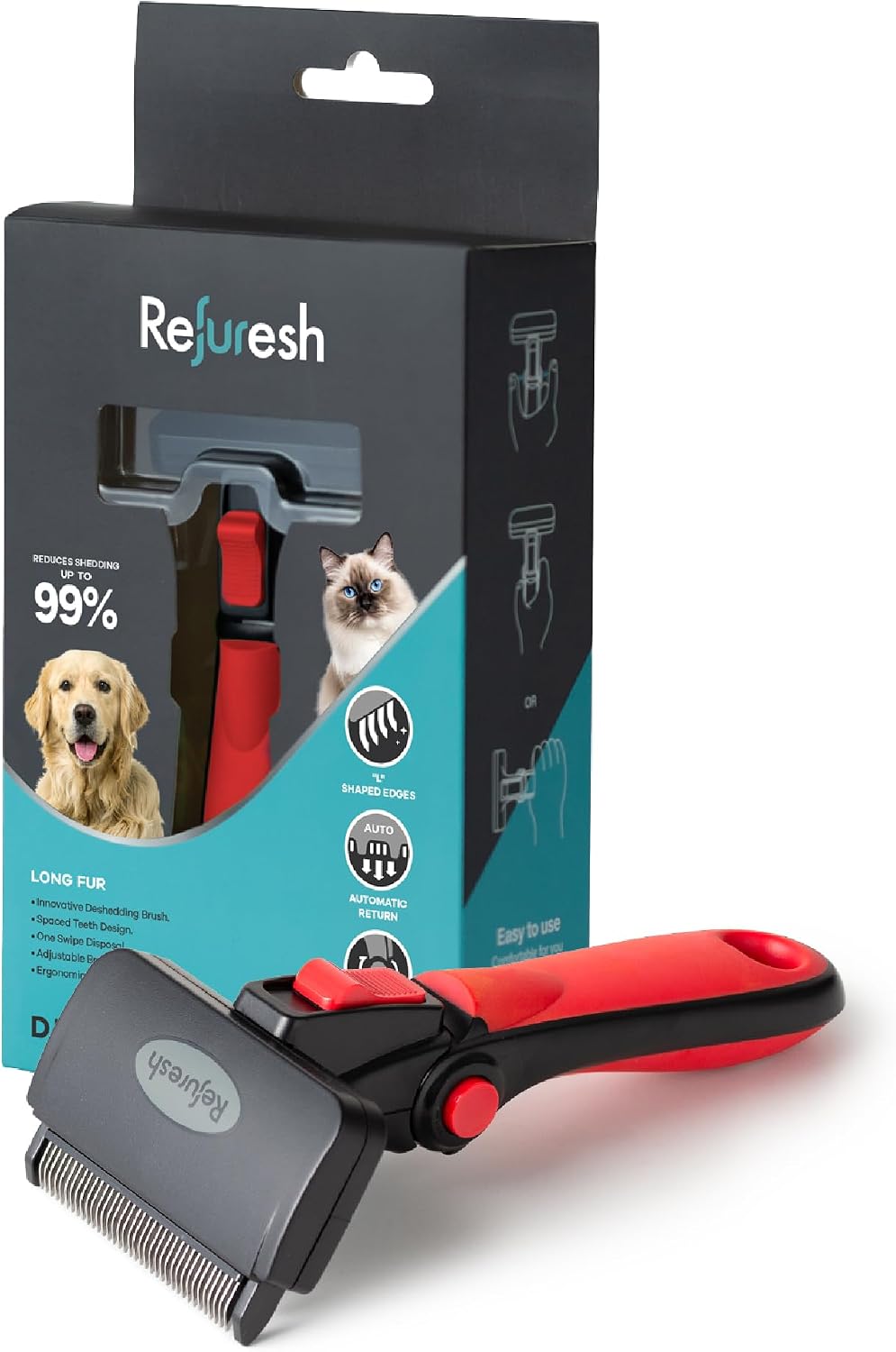 Deshedding Dog Brush for Long Hair (Medium,Blue) - Gentle Deshedding Tool for Dogs & Cats - Reduces Shedding, Without damaging Topcoat. Removes Loose Fur & Dead Undercoat. - Image 14