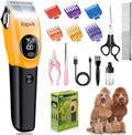 Kapvis professional pet clippers front view showing yellow and black design with LED screen display.
