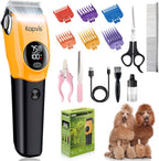 Kapvis professional pet clippers front view showing yellow and black design with LED screen display.