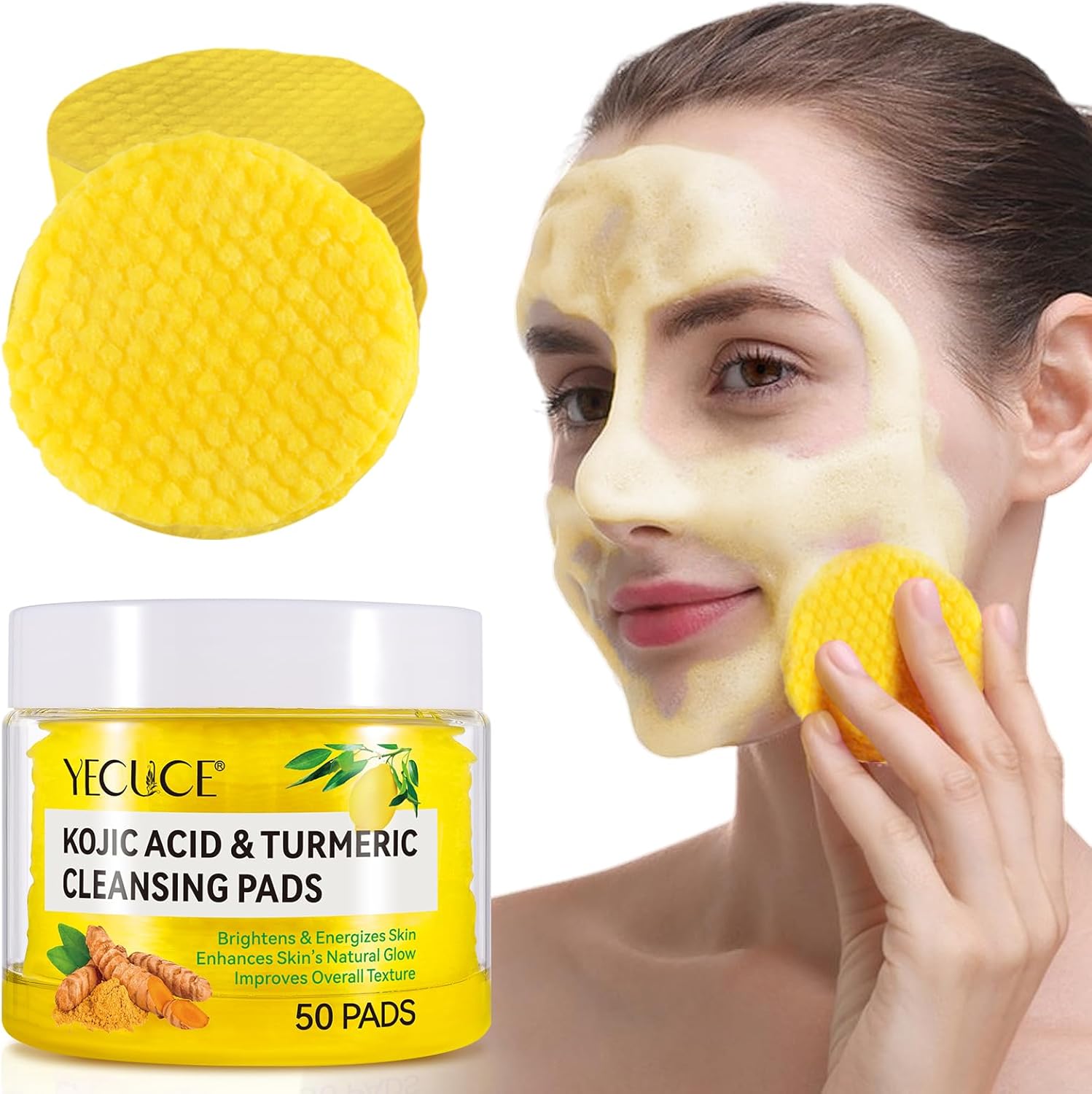 NIFEISHI Kojic Acid and Turmeric Cleansing Pads jar front view for face brightening