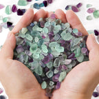 QICQDRAM polished fluorite gravel rocks in a glass display bowl
