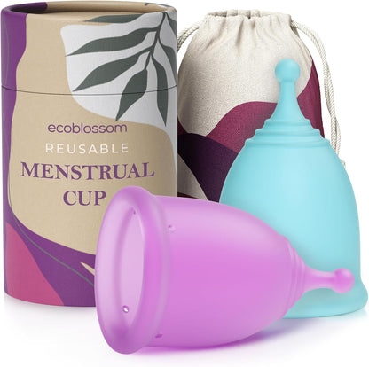 EcoBlossom Reusable Menstrual Cup Set front view showing small and large sizes.