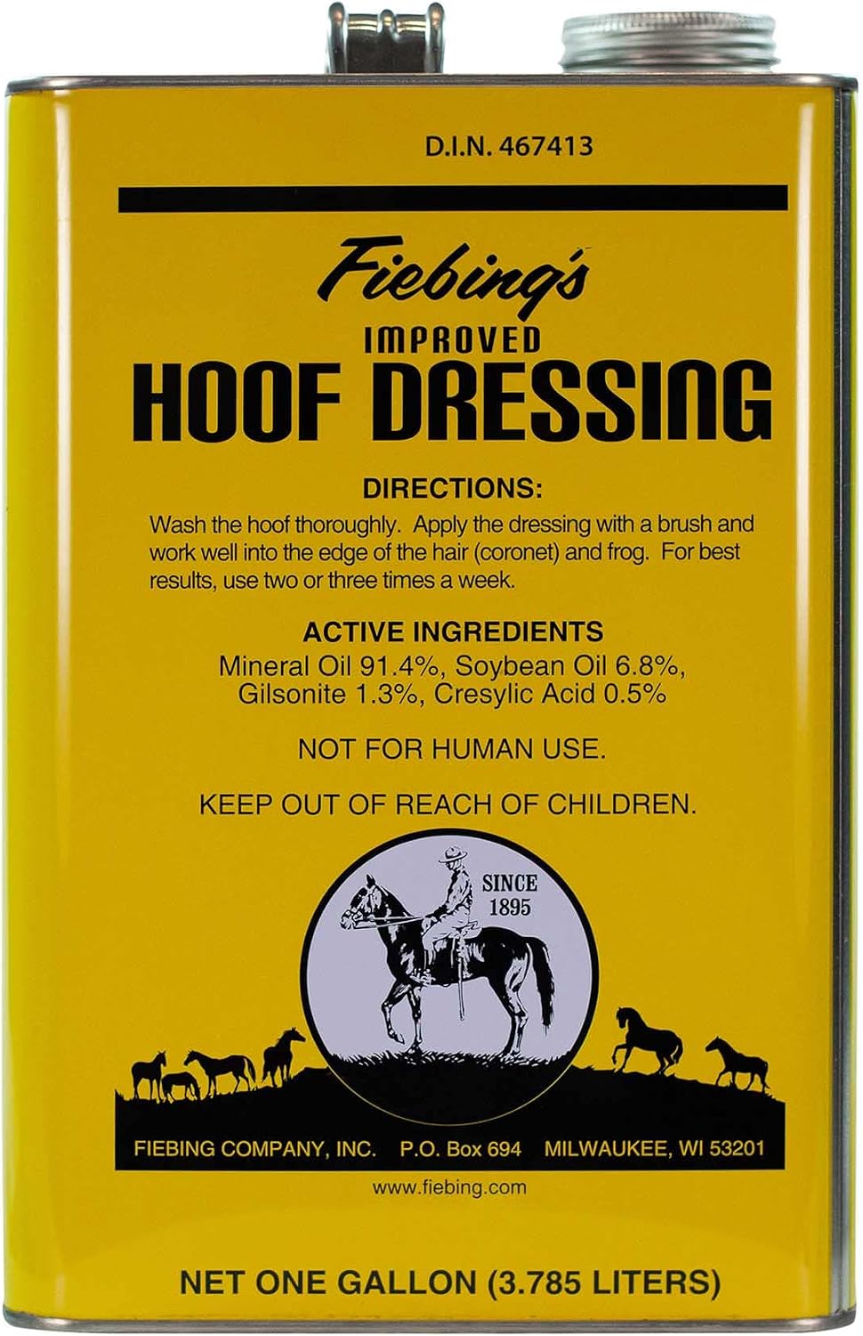 Fiebing's 1 gallon equine hoof conditioner packaging layout