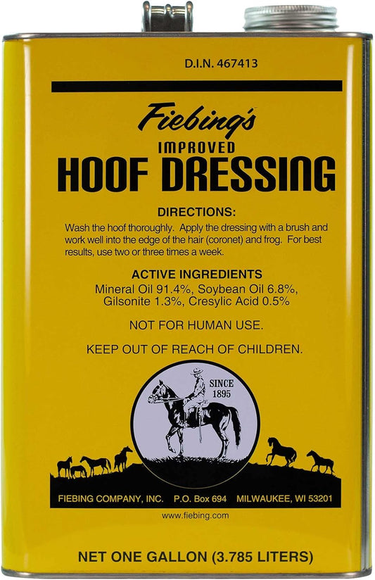 Professional horse hoof conditioner liquid container side view showing product specifications.