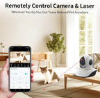 Interactive wireless dog and cat camera displaying 360-degree pan tilt rotation capability