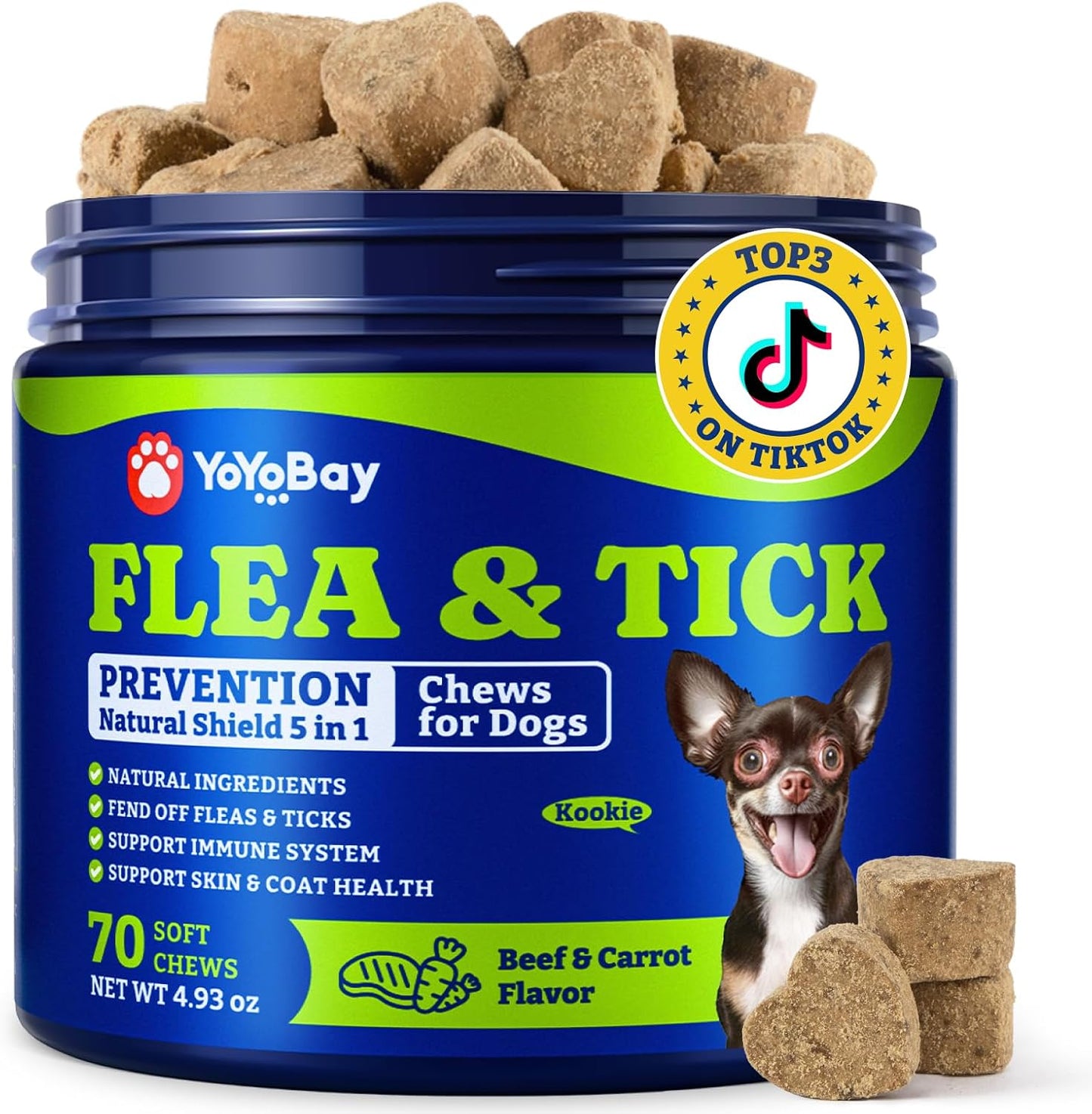 Flea & Tick Prevention for Dogs Chewables, Natural Dog Flea and Tick Control Treatment, Oral Flea Pills, Dogs Supplement, Natural Shield 5-in-1 Protection, Beef & Carrot Flavor, 180 Soft Chews - Image 10
