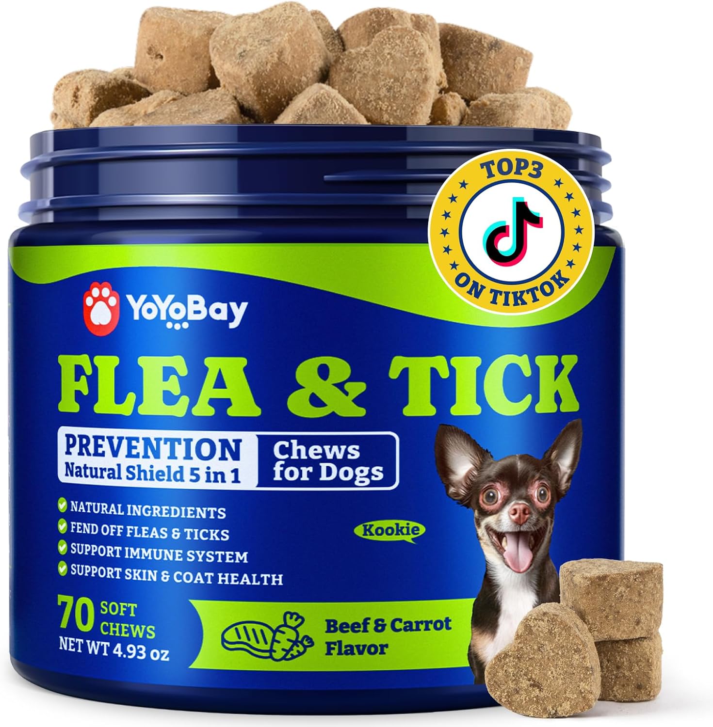 Flea & Tick Prevention for Dogs Chewables, Natural Dog Flea and Tick Control Treatment, Oral Flea Pills, Dogs Supplement, Natural Shield 5-in-1 Protection, Beef & Carrot Flavor, 180 Soft Chews - Image 10