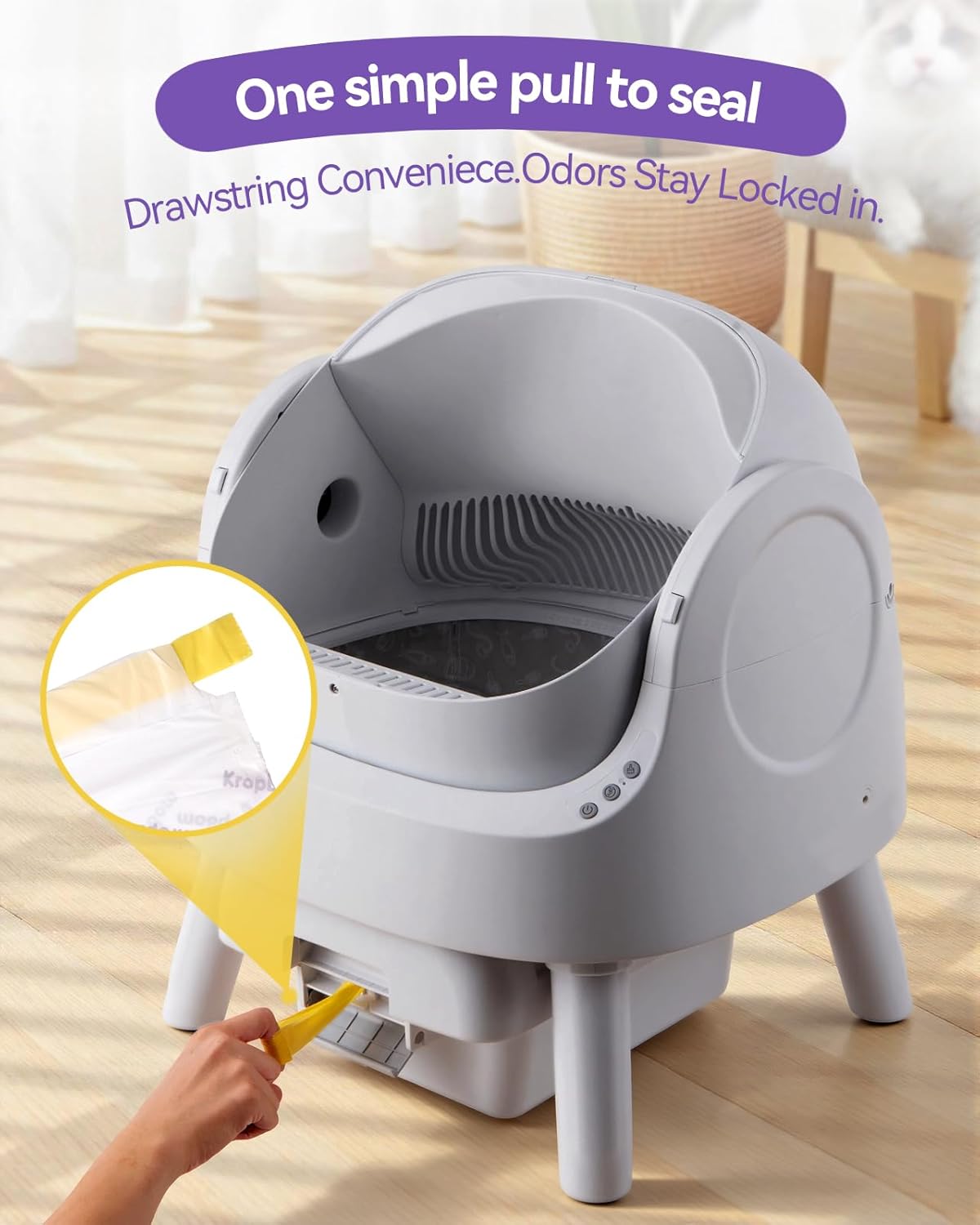 KropBom self cleaning litter box liners packaging showing thick polymer material construction