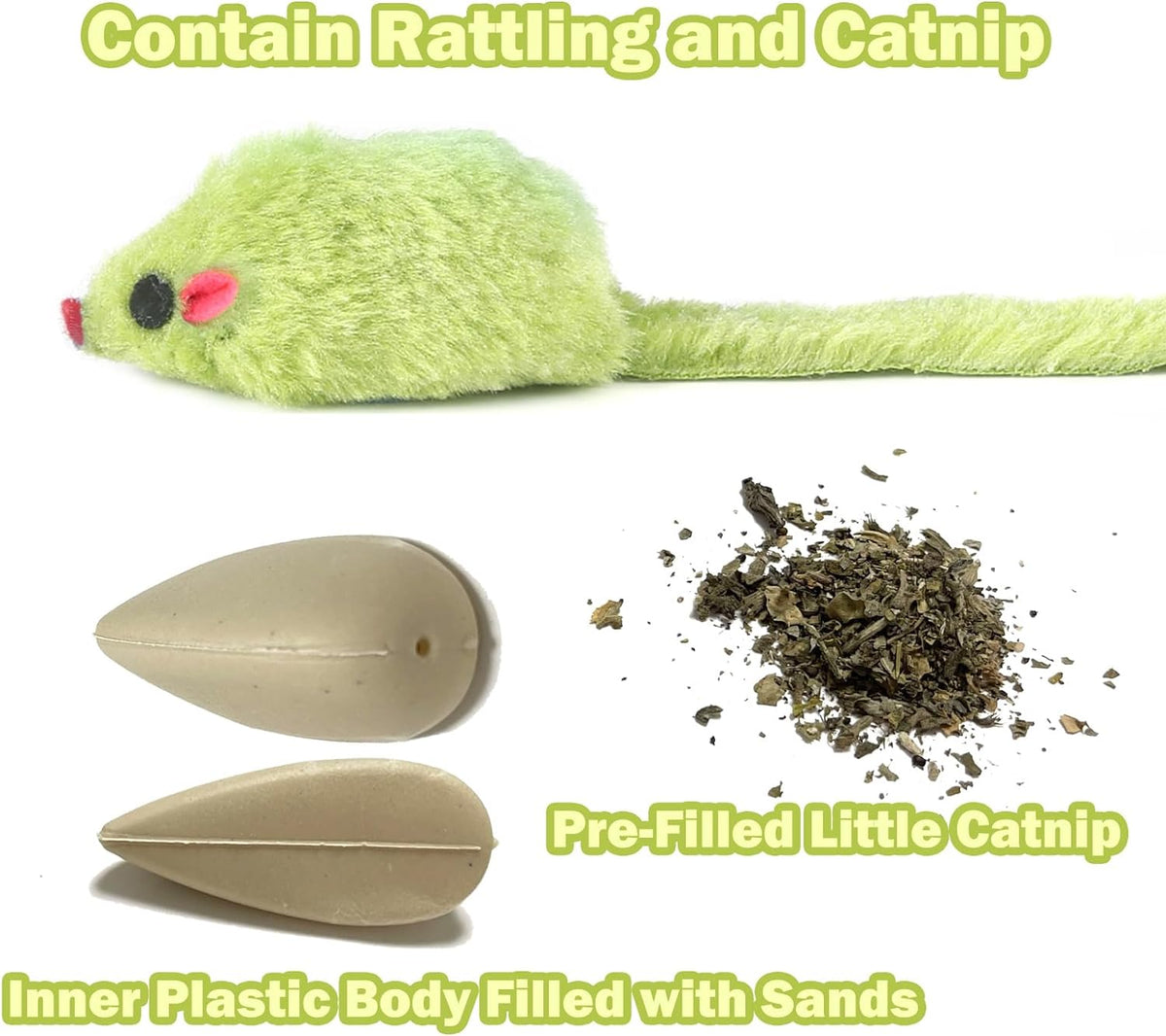 Ragdoll cat looking at the realistic five inch long prefilled catnip mouse toy