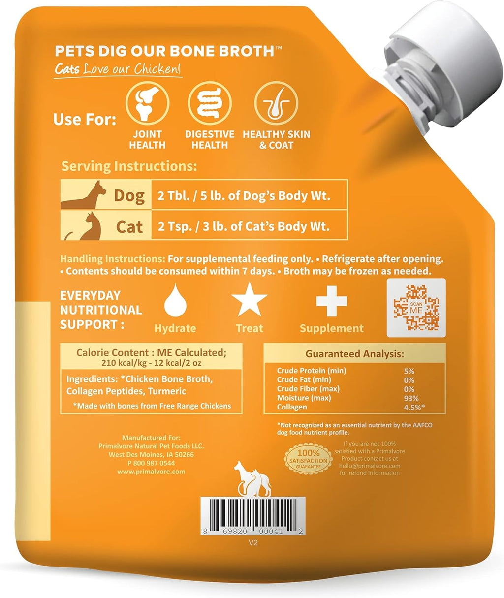 Primalvore mobility formula bone broth for dogs and cats liquid meal topper