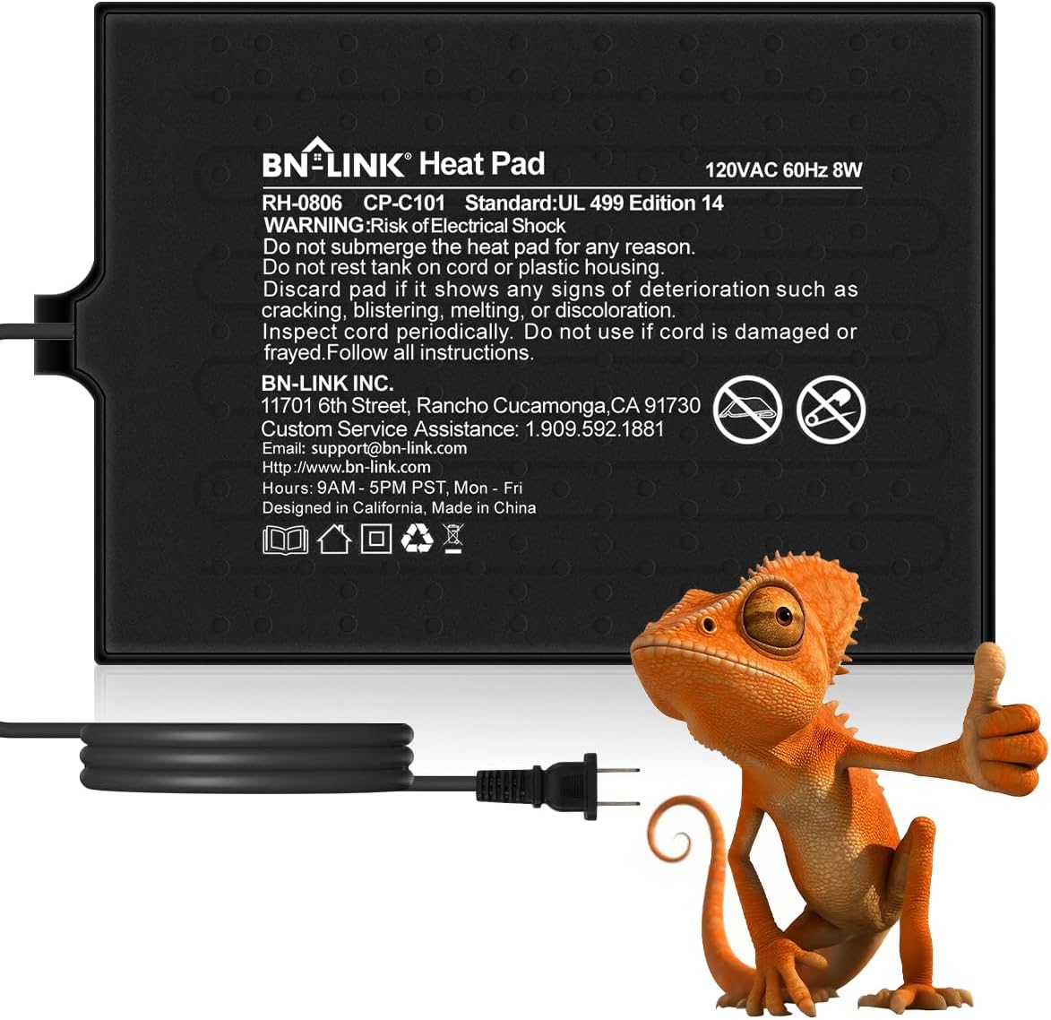 BN-Link reptile heat pad 6x8 inches front view