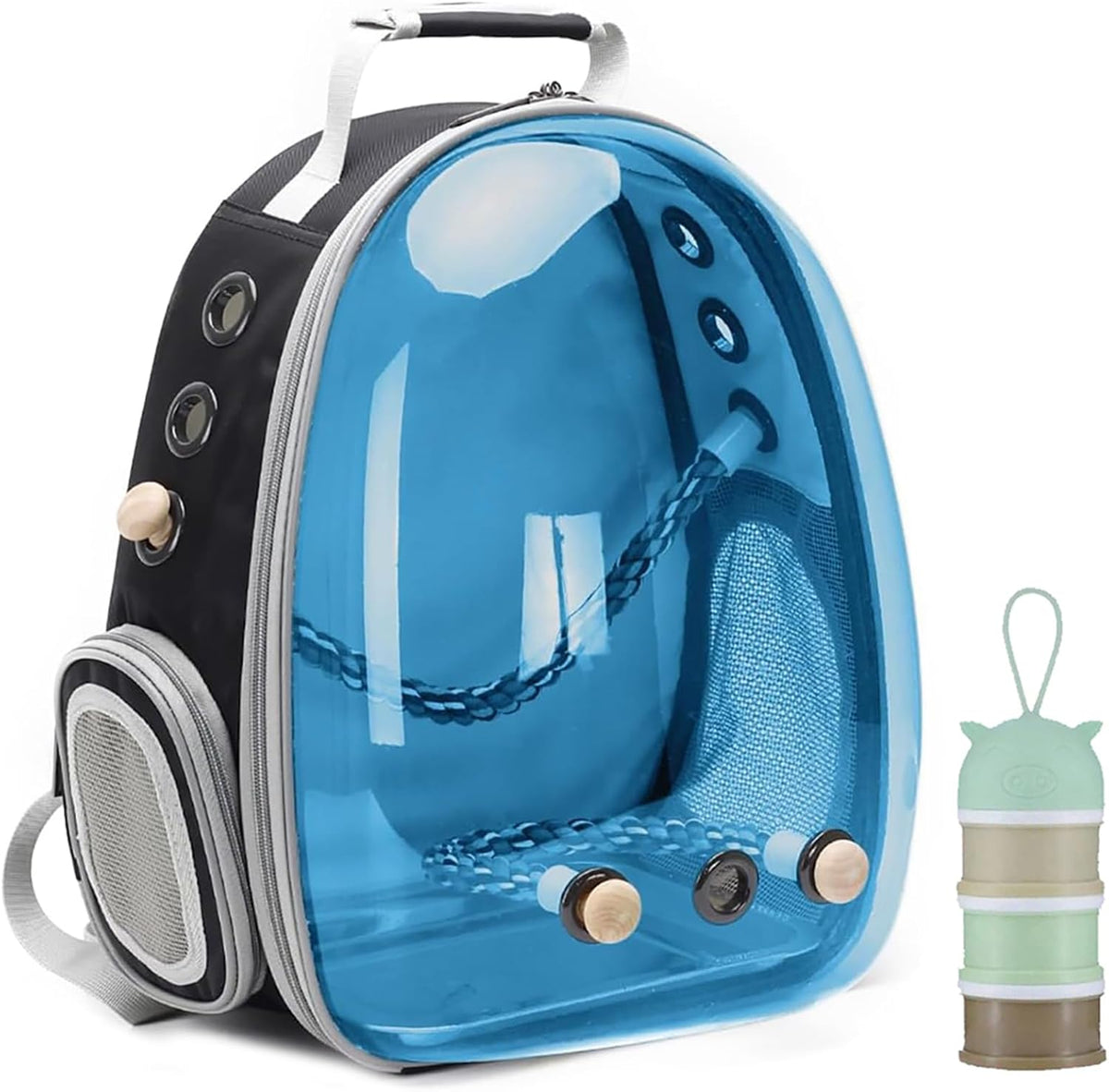 Bird Traval Carrier Cage, Clear Space Capsule Astronaut Backpack to Carry Parakeet Cockatiel Parrot with Metal Tray Bird Feeder Wood Perch, Vet Transport Bag - Image 9