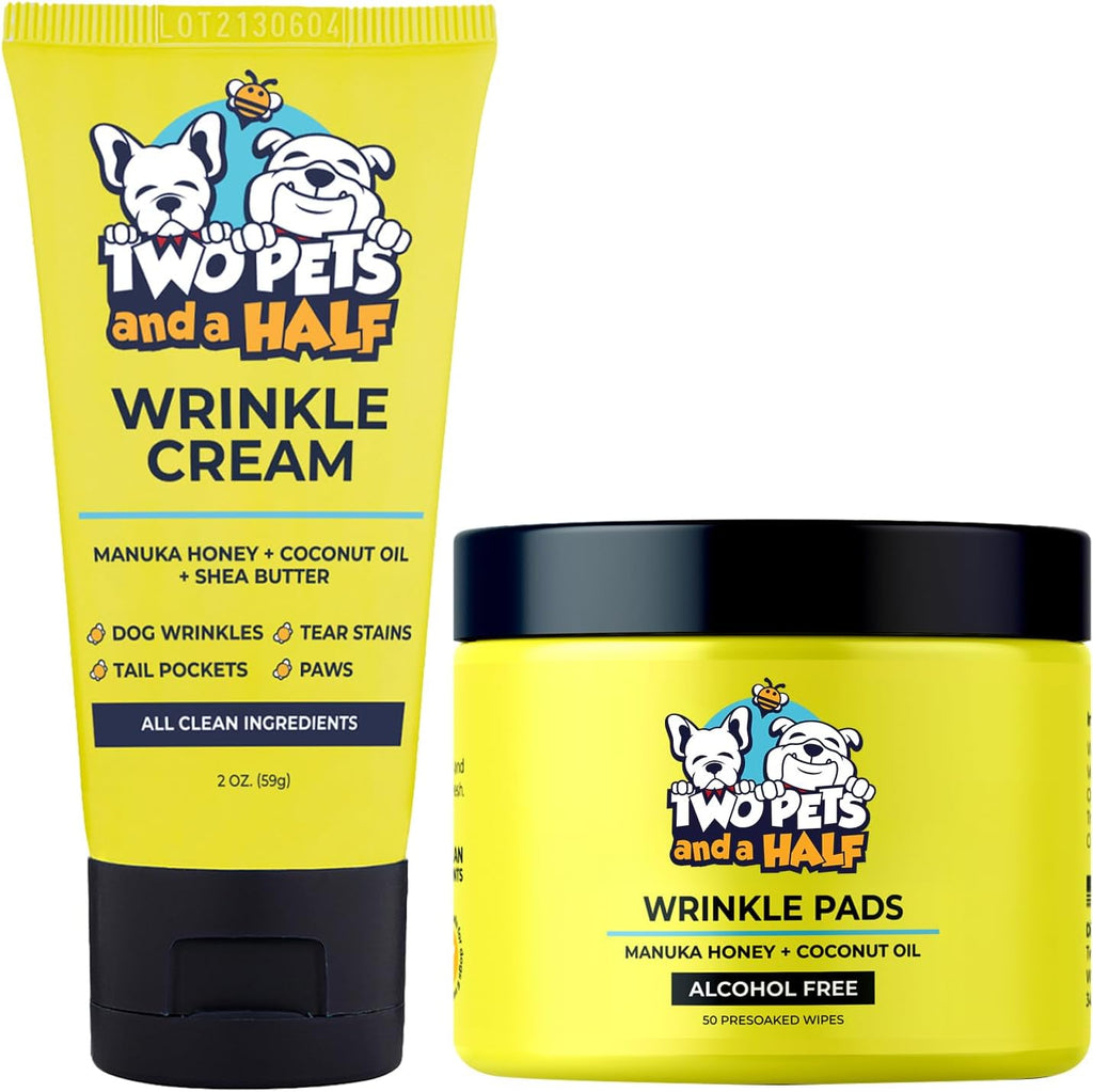 Two Pets And A Half Wrinkle Paste And Wipes Kit front view for bulldog skin fold care