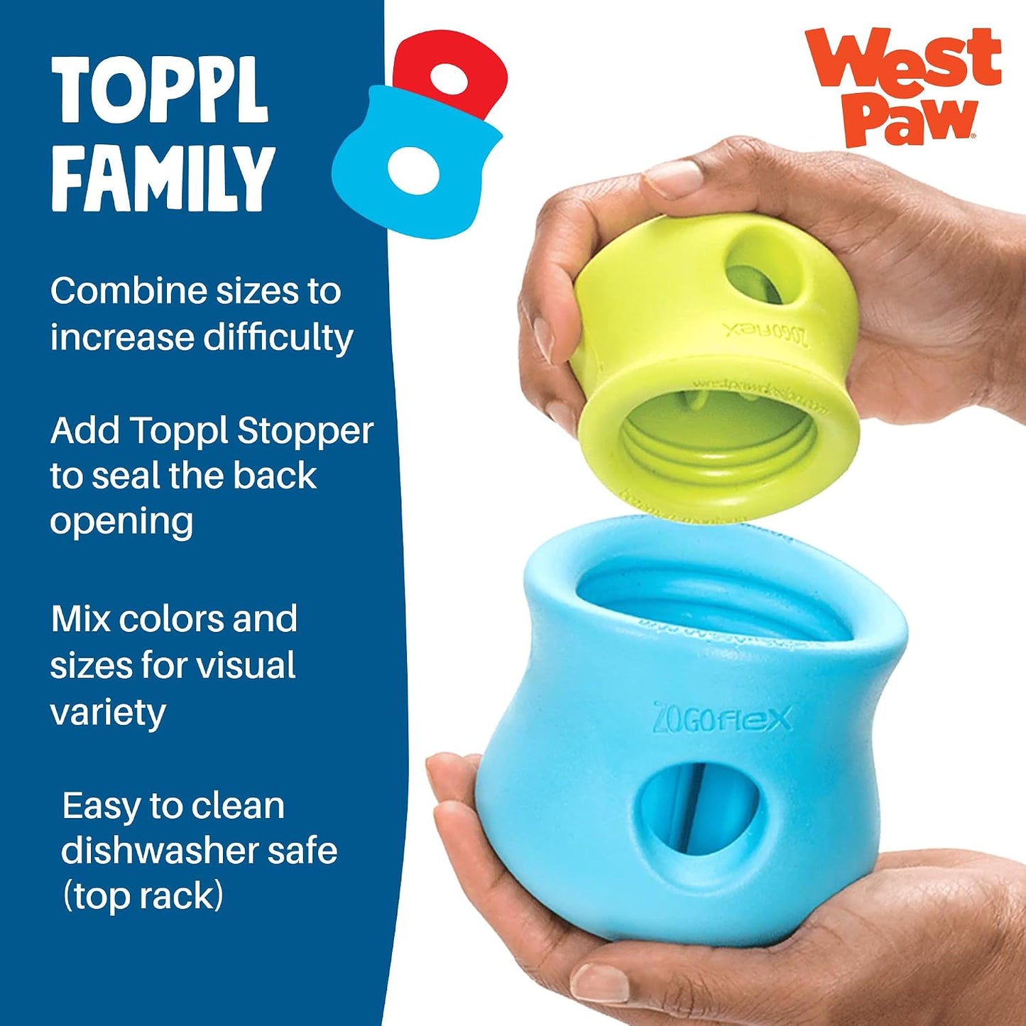 West Paw Toppl dog toy sitting on grass outdoors