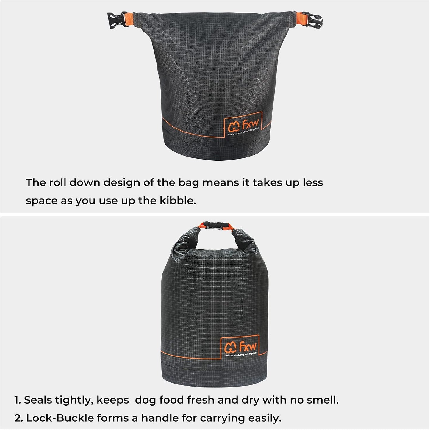 FXW dog food travel bag packed for camping