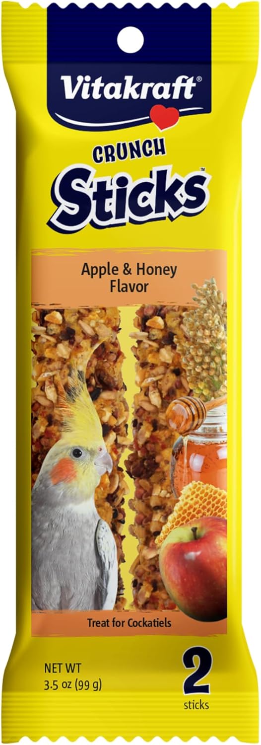 Vitakraft Crunch Sticks Cockatiel Treats Golden Honey Flavor - Triple-Baked Snack with Vitamins A D3 E Riboflavin and B12 - Natural Wood Chew Center and Cage Clip Holder - Engaging 2 Stick Pack - Image 12