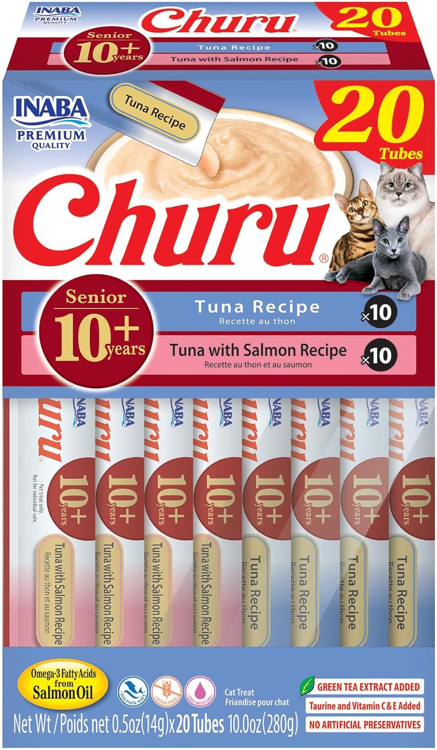 INABA Churu for Senior 10+, Creamy Lickable Cat Treats with Taurine, Vitamin E & C, 0.5 Ounces Each, 20 Tubes, Chicken Variety - Image 9
