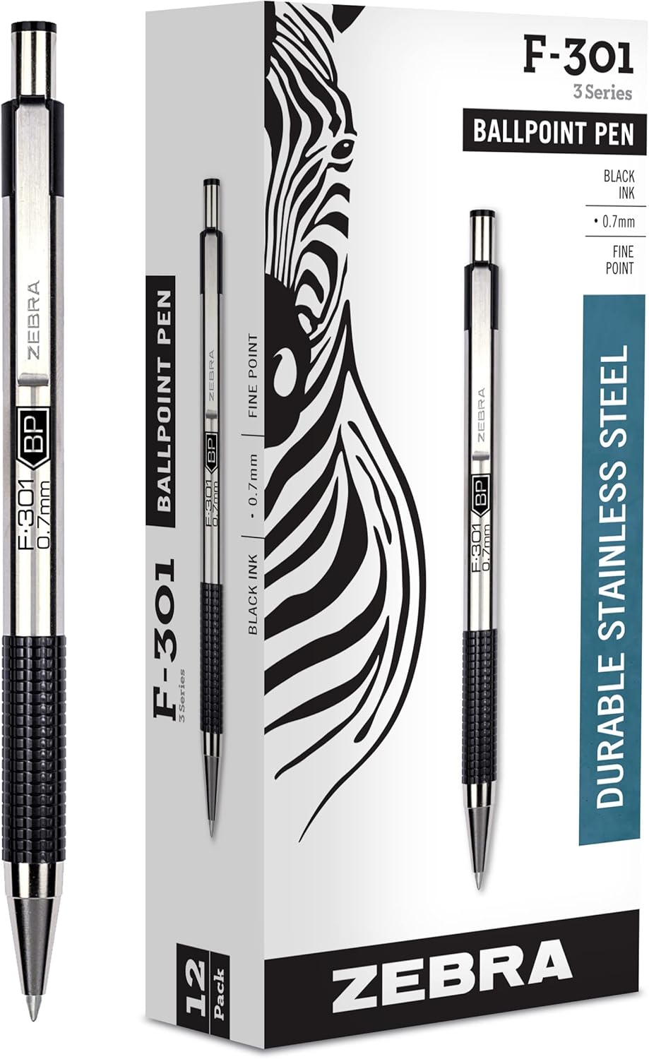 Zebra Pen F-301 Ballpoint Blue Ink Fine Point 0.7mm Pen, Easy-Glide Ink, Stainless Steel Retractable, Non-Slip Grip, Professional Design, Ideal for Office, Journal and Planner Use, 2-Pack (27122) - Image 13