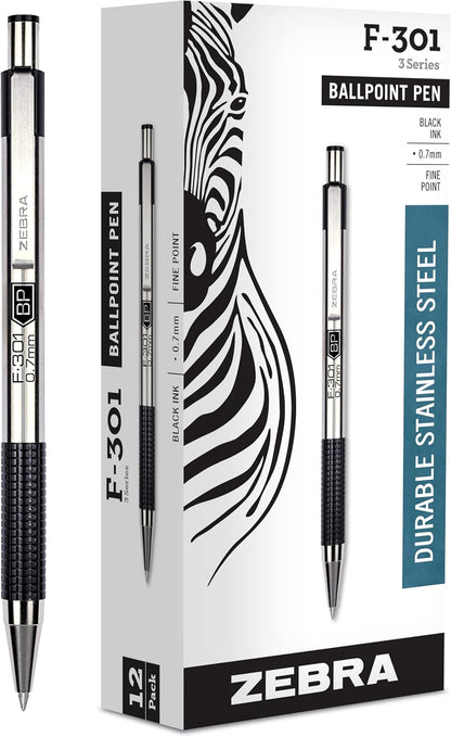 Zebra Pen F-301 Ballpoint Blue Ink Fine Point 0.7mm Pen, Easy-Glide Ink, Stainless Steel Retractable, Non-Slip Grip, Professional Design, Ideal for Office, Journal and Planner Use, 2-Pack (27122) - Image 13