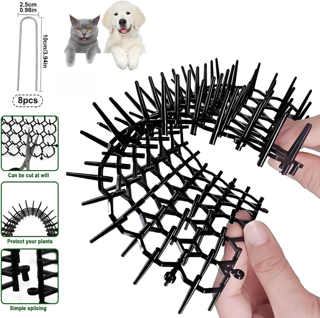 Cat deterrent mat placed on outdoor garden soil